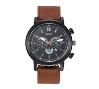 Silverora Herrenuhr Militäruhr Nylon Kalender: Großes DREI Augen Zifferblatt Analoge Quarzuhr mit Balkenskala Datum Kalender Outdoor Sportuhr mit Nylonarmband Geschenke für Männer Braun