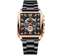 Silverora Herrenuhren Eckig Uhren Herren: 3ATM Wasserdicht DREI Augen dekorative Kalender Analoge Quarz Armbanduhren Edelstahlarmband Uhr mit Leuchtende Zeiger Geschenke für Männer Schwarz