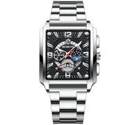 Silverora Herrenuhren Eckig Uhren Herren: 3ATM Wasserdicht DREI Augen dekorative Kalender Analoge Quarz Armbanduhren Edelstahlarmband Uhr mit Leuchtende Zeiger Geschenke für Männer Silber