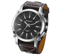 Silverora Herrenuhren Ledermanschette Steampunk Armbanduhren: Punk Großes Digitales Zifferblatt Analoges Quarz Uhren Herren Breite Lederarmband Uhr Geschenke für Männer Rock Motorrad braun