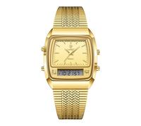 Silverora Herrenuhren Multifunktionale Eckige Golduhr: Dual Uhrwerk Zifferblatt Armbanduhren 3ATM Wasserdicht Kalender Wochentag Stoppuhr Alarm Uhren mit Edelstahlarmband Geschenke für Männer Gold