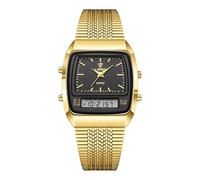 Silverora Herrenuhren Multifunktionale Eckige Golduhr: Dual Uhrwerk Zifferblatt Armbanduhren 3ATM Wasserdicht Kalender Wochentag Stoppuhr Alarm Uhren mit Edelstahlarmband Geschenke für Männer schwarz