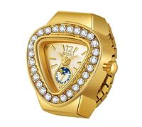 Silverora Ringuhr Fingeruhr für Damen und Herren, analoge Quarzuhr, arabische Ziffern, Zifferblatt, elastisches Band, Bling-Dreieck, Rosegold, Gold, Splitter-Fingeruhr