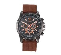 Silverora Uhr Herren Militäruhr Nylon: Großes Zifferblatt DREI Augen Dekoration Analoge Quarzuhr Datum Kalender Leuchtende Zeiger Outdoor Sportuhr mit Nylonarmband Geschenke für Männer Braun