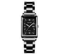 Silverora Uhren Damen Herren Eckige: Rechteckige Kalender Datum Analoge Quarz Armbanuhren Metallarmband Uhr mit Balkenskala Geschenke für Männer Frauen schwarz