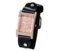 Silverora Uhren Damen Leder Diamant: Steampunk Rechteckige Diamantmanschette Analoge Quarz Damenuhr mit Römische Ziffernskala Glänzend Zirkon Armbanduhr mit Lederarmband Geschenke für Frauen schwarz