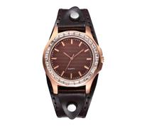 Silverora Uhren Damen Punk Leder: Vintage Einfach Analoge Quarzuhr mit Retro Barskala Diamantmanschette PU Lederarmband Uhr Geschenk für Frauen Braun