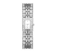 Silverora Uhren Damen Rechteckige Diamant: Glänzende Strass Zirkon Analoge Quarzuhren Exquisit Eckige Damenuhren Golduhr mit Punktskala Geschenke für Frauen Silber