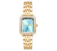 Silverora Uhren Damen Rechteckige Golduhren: Glänzend Volldiamant Analog Quarzuhr mit Balkenskala Exquisite Strass Damenuhren Geschenke für Frauen Gold blau