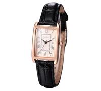 Silverora Uhren Damen Rechteckige Leder: Klein Eckige Analog Quarz Damenuhren mit römische Ziffernskala Exquisite Armbanduhren mit Lederarmband Geschenke für Frauen roségold schwarz