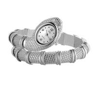 Silverora Uhren Damen Schlange Armreif: Analog Quarz Damenuhren mit Mehrlagig gewickeltes Schlangenarmband Flexibles Biegbares Armbanduhren Geschenke für Frauen Halloween Silber