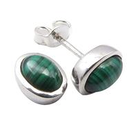 SilverStarJewel 925 Feinsilber 5 x 7 mm Cab Malachit Ohrstecker Ohrringe 1 cm