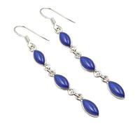 SilverStarJewel 925 Sterling Silber echte Lapislazuli Ohrringe 6,6 cm Muttertag Rabatte Edelsteinschmuck