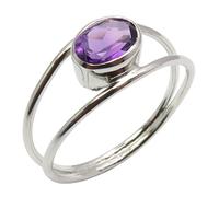 SilverStarJewel Größe 49 bis 60 Ring Oval Lila Amethyst Februar Geburtsstein 925 Massives Silber 1,6 Gramm Facettenbreite 8 mm