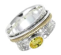 SILVERTROVE Laborgezüchteter gelber Saphir Edelstein-Spinnerring, 925er Sterlingsilber Meditationsring für Männer und Frauen Geschenkartikel handgefertigter Schmuck CRG1211AP29_(75 (23.9))