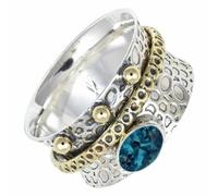 SILVERTROVE Laborgezüchteter Londoner Blautopas Edelstein-Spinnerring, 925er Sterlingsilber Meditationsring für Männer und Frauen Geschenkartikel handgefertigter Schmuck CRG1213AT27_(73 (23.2))