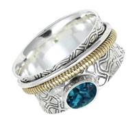 SILVERTROVE Laborgezüchteter Londoner Blautopas-Edelstein-Spinnerring, 925er Sterlingsilber Meditationsring für Männer und Frauen alle Größen, handgefertigter Schmuck CRG1211AT15_(61 (19.4))