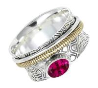 SILVERTROVE Laborgezüchteter Rubyllit Edelstein-Spinnerring, 925er Sterlingsilber, Meditationsring für Männer und Frauen, Geschenkartikel, handgefertigter Schmuck CRG1211AQ29_(75 (23.9))