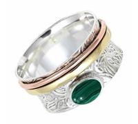 SILVERTROVE Malachit-Edelstein-Spinnerring, 925er Sterlingsilber Meditationsring für Männer und Frauen alle Größen, handgefertigter Schmuck CRG1215CB5_(51 (16.2))