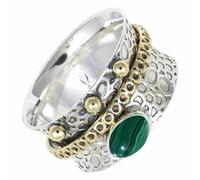 SILVERTROVE Malachit-Edelstein-Spinnerring, 925er Sterlingsilber, Meditationsring für Männer und Frauen, Geschenkartikel, Schmuck CRG1213CB5_(51 (16.2))