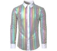 Silvester Herren Outfit, Glitzer Hemd Herren: Pailletten Oberteil Glitzerhemd Disco Outfit Herrenhemden Langarm Party Silvester Shirt Festliches Ausgefallene Hemden Slim Fit Langarmhemd Faschingskostü