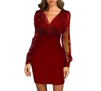 Silvester Kleid Damen Frauen Kleider Pailletten Lange Ärmel Paillettenkleid Schlankes Kleid Glitzer Pailettenkleider für Damen Silvester Outfit Abendkleider,M