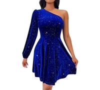 Silvester Kleid Damen Glitzer Kurz One Shoulder Abendkleid Damen Langarm Samt Cocktailkleid Damen A Linie Schwingen Abendkleider Elegant Für Hochzeit Festliche Kleider Frauen Kurze Partykleid