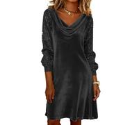 Silvester Kleid Damen Glitzer Pailletten Langarm Winterkleid Elegant V Ausschnitt Samtkleid Glitzerkleid Damen Knielang A Linie Kleider Festlich Abendkleid Hochzeitsgast Cocktailkleid Partykleid