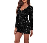 Silvester Kleid Damen Glitzer Weit Festliche Schöne Partykleid Glitzerkleid Pailletten Vintage Pailettenkleider Abendkleider Party Cocktailkleid Silvesterkleid Schick Wedding Paillettenkleid