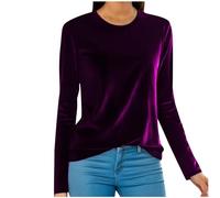 Silvester Outfit Damen Festliche Samt Langarmshirt Winter Sweatshirt Rundhals Pullover Velvet Samtshirt Elegant Oberteile Bluse Tunika Langarm Pulli Tops Slim Fit Shirt für Party Club Große Größen
