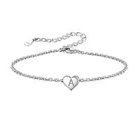 Silvora Damen Armband Silber 925 mit Buchstaben Initial A, Mini Kleine Herz Alphabets Anhänger S925 Silber Armbänder Kettenanhänger für Frauen Mädchen 16cm + 5cm