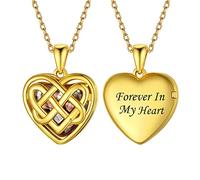 Silvora Herz Foto Anhänger Halskette Gravierbarer Herz Bilder Amulette zum Öffnen mit Medaillon mit Foto Gravur und Text Gravur in Gold mit 56cm+5cm Kette für Geburtstag Weihnachten Valentinstag