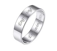 Silvora Individueller Fingerring mit Name Gravur für Damen Herren S925 Silber Simpel Schmaler Bandring in 5mm breit Schlichter Glänzender Siegelring für Partnerring Paarring Ringgröße 64（20.5）