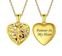 Silvora Individueller Herz Foto Anhänger Lebensbaum Medaillon Kette Zum Öffnen für Bilder Silber Foto Medaillon in Gold mit 41cm+5cm Kette