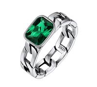 Silvora Schlichter Damen Herren Fingerring mit Smaragd Zirkonia 925 Silber Panzerkette Ring 5mm breit Cuban Link Bandring Ringgröße 67.2 (21.25) für Paarring Partnerring Ehering