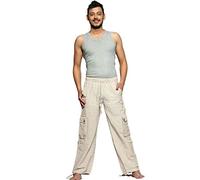 Simandra Cargo Freizeithose S-XXL Herren schwarz/beige | Jogginghose mit Gummizug aus 100% Baumwolle | Cargohose lang mit 6 Taschen + Komfort + Bewegungsfreiheit