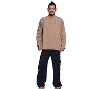 Simandra Fisherman Hemd Herren S-XXL versch. Farben | Langarmhemd aus Baumwolle | Fischerhemd im Kurta-Stil mit Stehkragen + Brusttasche + Holzknöpfe & Schlaufen + Seitenschlitze