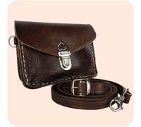 Simandra - Leder Handtasche Tanger 12x16cm aus Echtleder - als Schultertasche & Gürteltasche tragbar Dunkelbraun, 12 x 16 cm