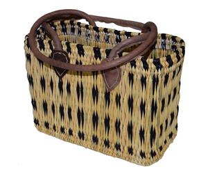Simandra - Seegras Tasche klein langer Griff Einkaufskorb Flechtkorb Korbtasche Korb Blau
