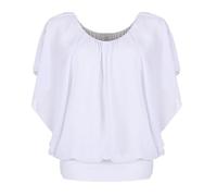 simaranda Damen Bluse Chiffon luftige Sommer Tunika mit Carmen Ausschnitt Blusenshirt Elegant 661 36-40 Weiß
