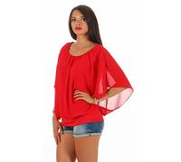simaranda Damen Bluse Chiffon luftige Sommer Tunika mit Carmen Ausschnitt Blusenshirt Elegant 661 36-40 Rot