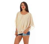 simaranda Damen Bluse Chiffon luftige Sommer Tunika mit Carmen Ausschnitt Blusenshirt Elegant 661 (DE/NL/SE/PL, Numerisch, 36, 40, Regular, Regular, Beige)
