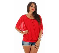 simaranda Damen Bluse Chiffon luftige Sommer Tunika mit Carmen Ausschnitt Blusenshirt Elegant 661 (DE/NL/SE/PL, Numerisch, 36, 40, Regular, Regular, Rot)