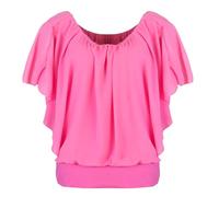 simaranda Damen Bluse Chiffon luftige Sommer Tunika mit Carmen Ausschnitt Blusenshirt Elegant 661 (DE/NL/SE/PL, Numerisch, 36, 40, Regular, Regular, Pink)