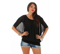simaranda Damen Bluse Chiffon luftige Sommer Tunika mit Carmen Ausschnitt Blusenshirt Elegant 661 (DE/NL/SE/PL, Numerisch, 36, 40, Regular, Regular, Schwarz)