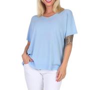 simaranda Damen Leichter Strickpullover Einheitsgröße 36-40 Feinstrick Kurzarm Pulli mit V-Ausschnitt Oberteil Lockerer Schnitt 1923 (DE/NL/SE/PL, Numerisch, 36, 40, Regular, Regular, Hellblau)