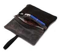 SIMARU Leder Tabaktasche aus pflanzlich gegerbtem Premium Leder, Tabakbeutel mit Filter- und Paperfach, Drehtabak Tasche 30g (schwarz)