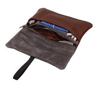 SIMARU Leder Tabaktasche aus pflanzlich gegerbtem Premium Leder, Tabakbeutel mit Filter- und Paperfach, Drehtabak Tasche 30g (braun)