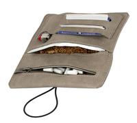 Simaru Personalisierte Tabaktasche mit Gravur aus Leder für 30g Tabakbeutel, Echtleder Dreher-Tasche inkl. Filterfach und Plättchen-Halter (Dunkelgrau) (Hellgrau-Gravur)