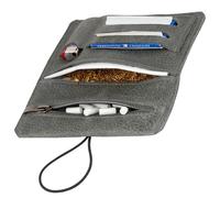 Simaru Personalisierte Tabaktasche mit Gravur aus Leder für 30g Tabakbeutel, Echtleder Dreher-Tasche inkl. Filterfach und Plättchen-Halter (Dunkelgrau) (Dunkelgrau)